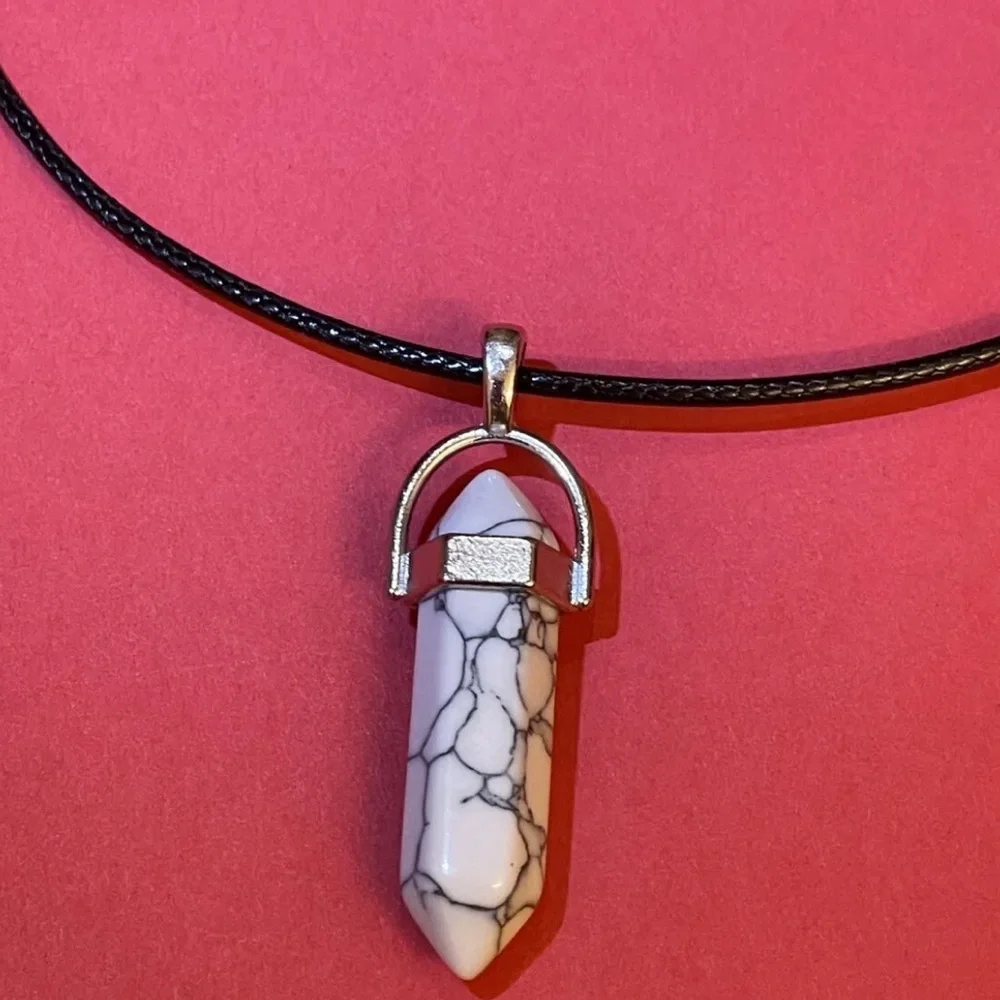 New Vegan Leather Sterling Silver White Howlite Natural Stone Artisan Necklace